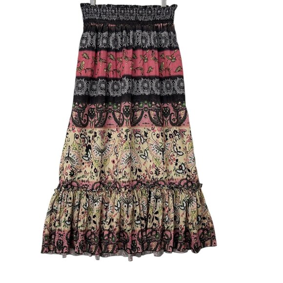 Baccini Boho Gypsy Tiered Floral Butterfly Garden Print Maxi Skirt (PM) - Picture 5 of 11